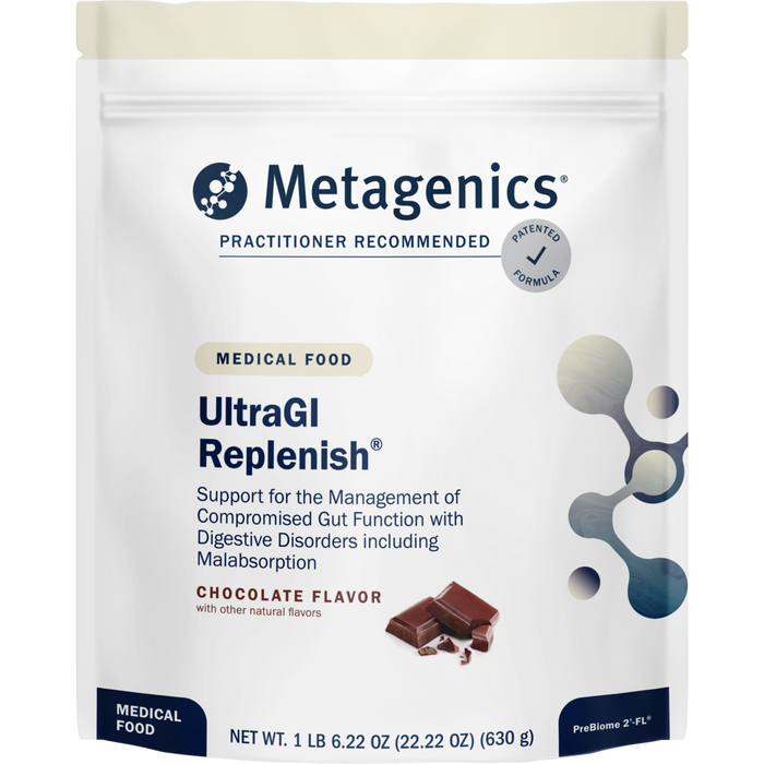 Metagenics UltraGI Replenish Chocolate, 14 servings, front of pouch