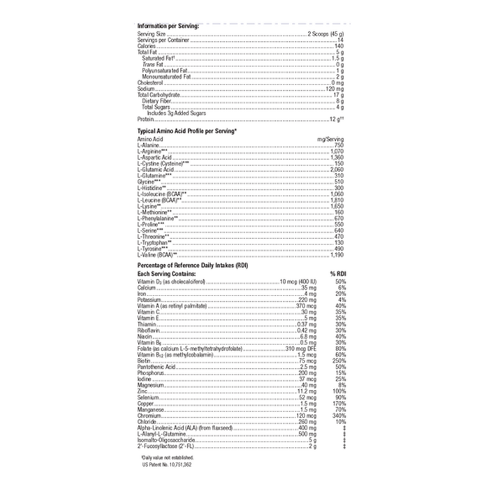 Metagenics UltraGI Replenish Chocolate 14 servings supplement facts label