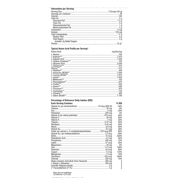 Metagenics UltraGI Replenish Chocolate 30 servings supplement facts label