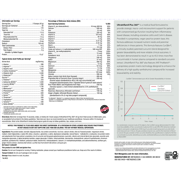 Metagenics UltraInflamX Plus 360° Mango 30 servings supplement facts label