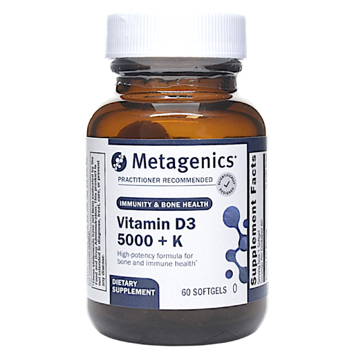 Metagenics Vitamin D3 5000 + K, 60 softgels, front of bottle