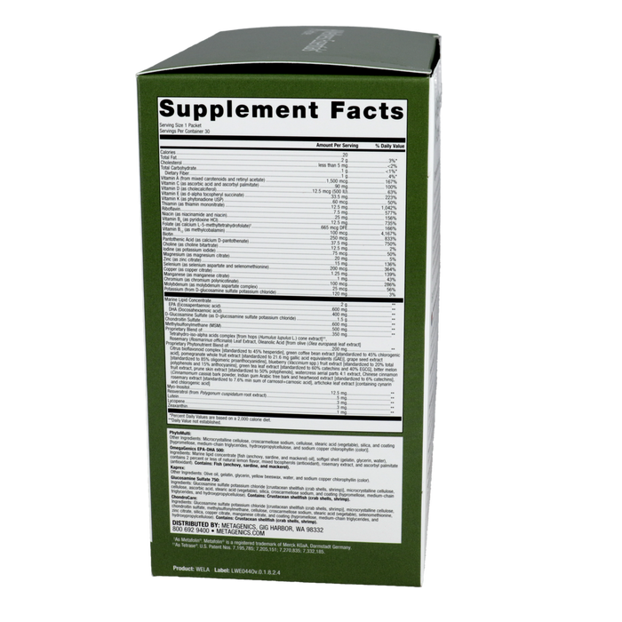 Metagenics Wellness Essentials Active Daily Packs, 30 packets, box side panel