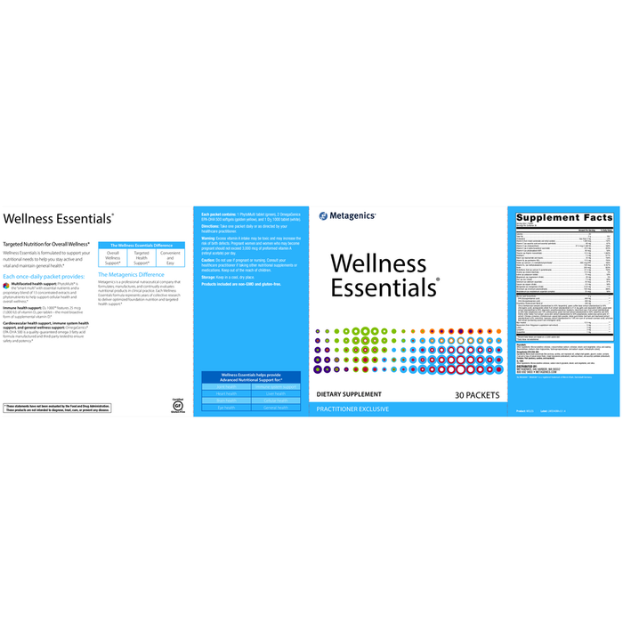 Metagenics Wellness Essentials Daily Packs, 30 packets, box side panel