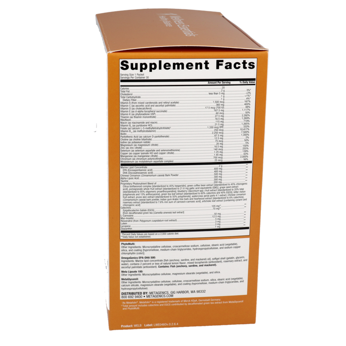 Metagenics Wellness Essentials Healthy Balance Daily Packs, 30 packets, box side panel