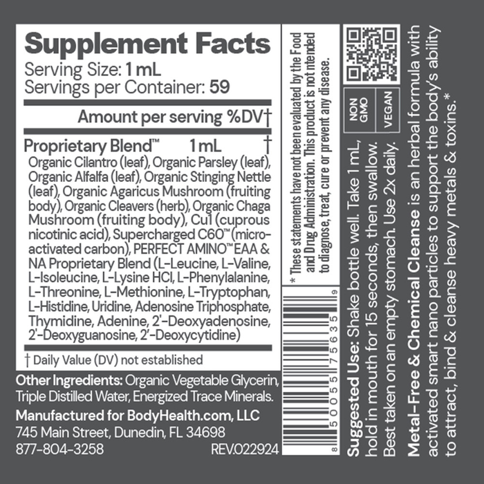 metal free and chemical cleanse supplement facts