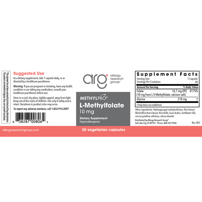 MethylPro L-Methylfolate 10 mg 30 capsules full label