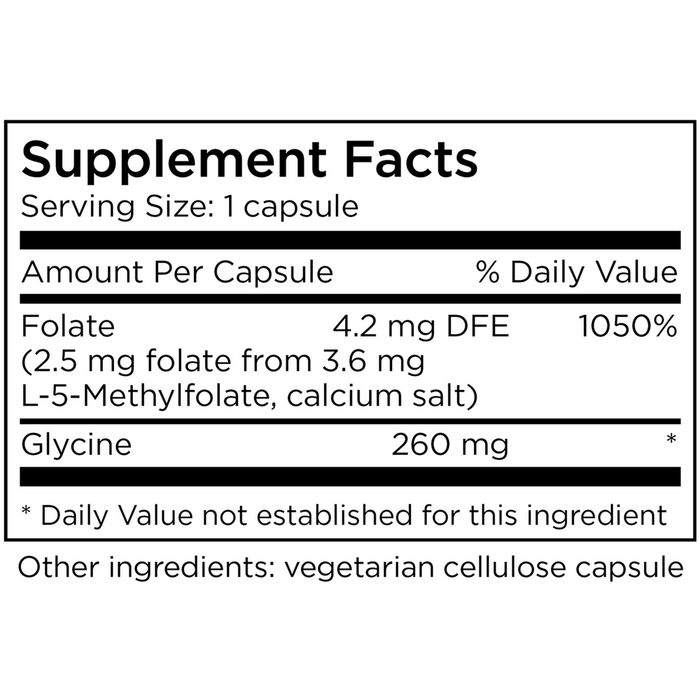 MethylPro L-Methylfolate 2.5 mg 30 capsules supplement facts label