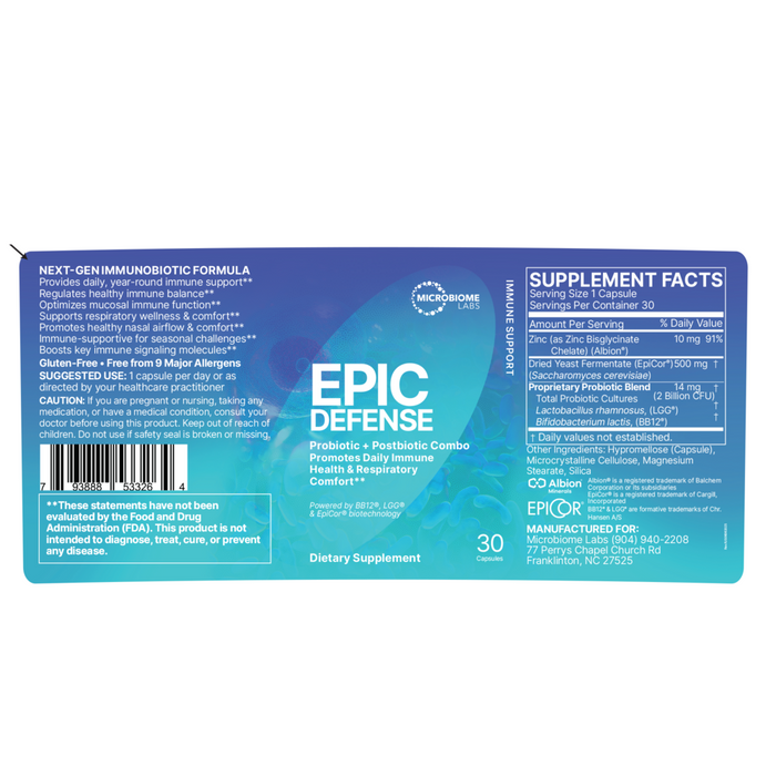Microbiome Labs EpicDefense 30 capsules full label