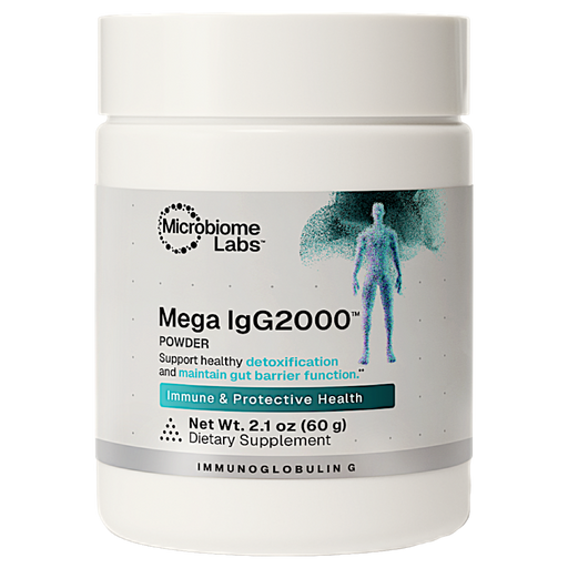 Microbiome Labs Mega IgG2000 Powder, 2.1 oz, front of canister