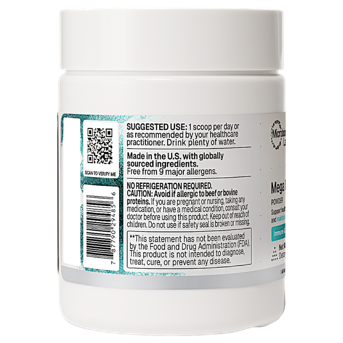 Microbiome Labs Mega IgG2000 Powder 2.1 oz suggested use label