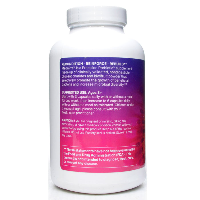 Product label image of MegaPre 180 capsules by Microbiome Labs