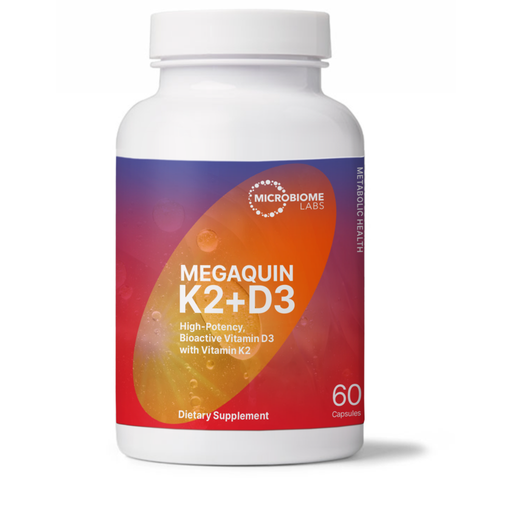 Microbiome Labs MegaQuin K2+D3, 60 capsules, front of bottle