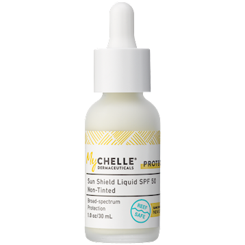 MyChelle Dermaceuticals Sun Shield Liquid SPF 50 Non-Tinted, 1 fl oz, front of dropper bottle