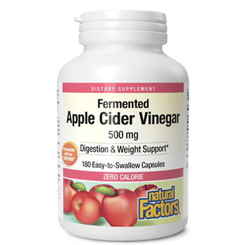 Natural Factors Fermented Apple Cider Vinegar 500 mg, 180 capsules, front of bottle