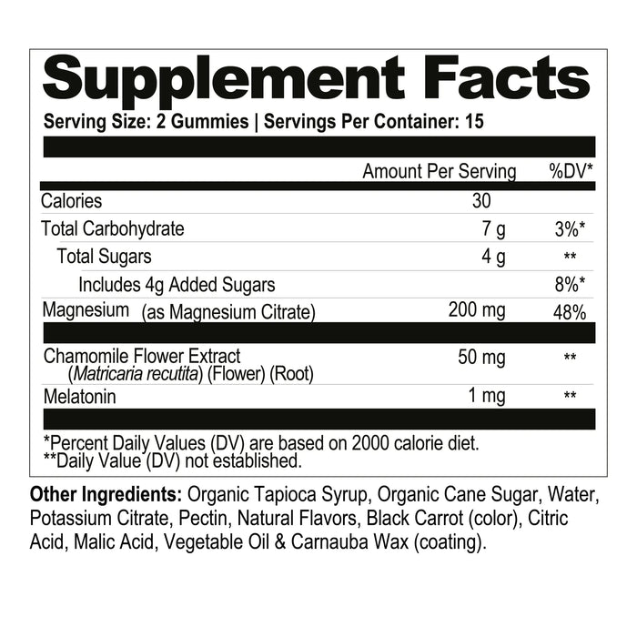 Natural Stacks Sleep Magnesium Gummies, 30 gummies, supplement facts