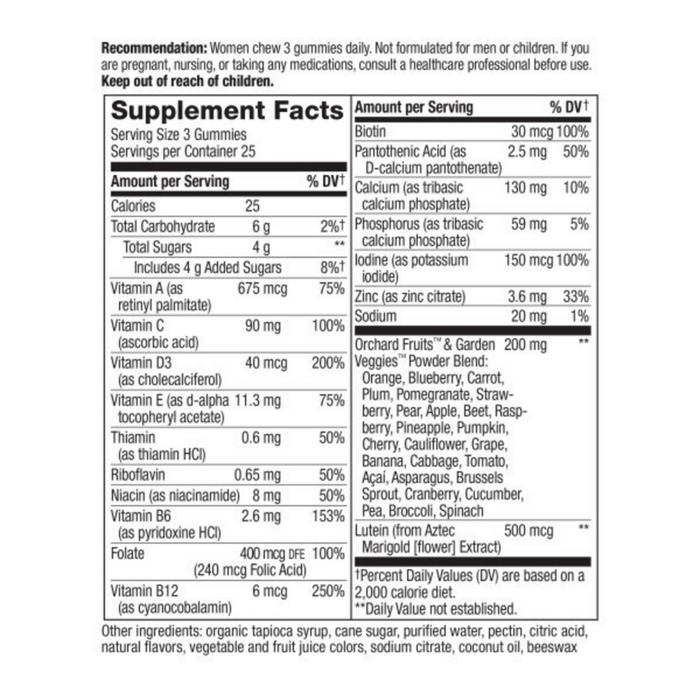 Nature's Way Alive! Women's 50+ Premium Gummy Multivitamin 75 gummies supplement facts label
