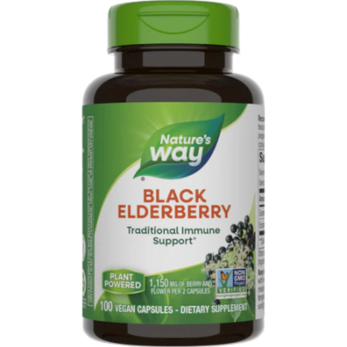 Nature's Way Black Elderberry, 100 capsules, front of bottle