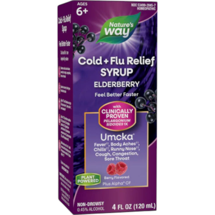 Nature's Way Cold+Flu Elderberry Syrup Berry, 4 oz, front of box