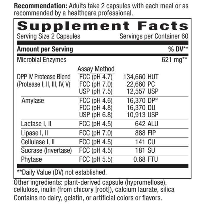 Nature's Way Gluten Defense 120 capsules supplement facts label