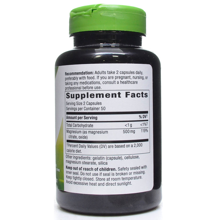 Nature's Way Magnesium Citrate Complex 500 mg 100 capsules supplement facts label