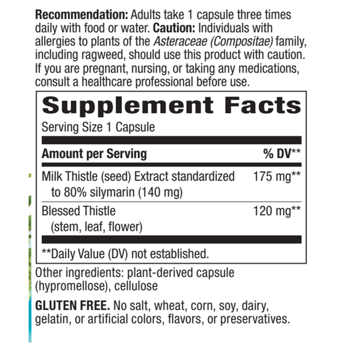 Nature's Way Milk Thistle 60 capsules supplement facts label