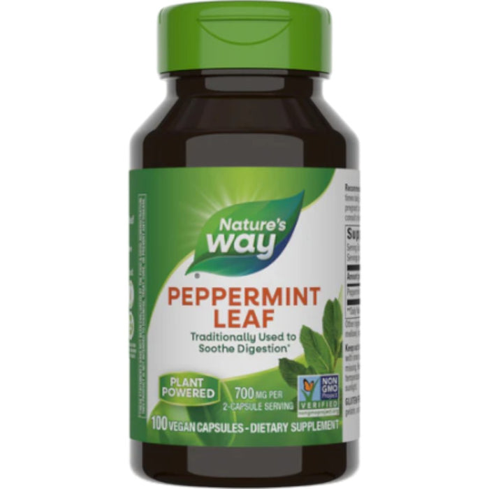 Nature's Way Peppermint Leaves 700 mg, 100 capsules, front of bottle