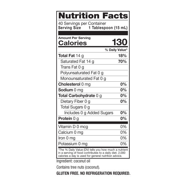 Nature's Way Premium Liquid Coconut Oil 10 oz nutrition facts label