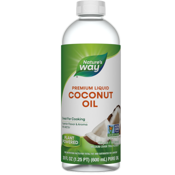 Nature's Way Premium Liquid Coconut Oil, 20 oz, front of bottle