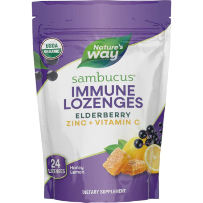 Nature's Way Sambucus Zinc Honey Lemon, 24 lozenges, front of bag
