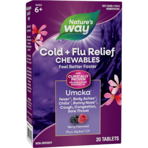 Nature's Way Umcka Cold+Flu Berry, 20 chewable tablets, front of box