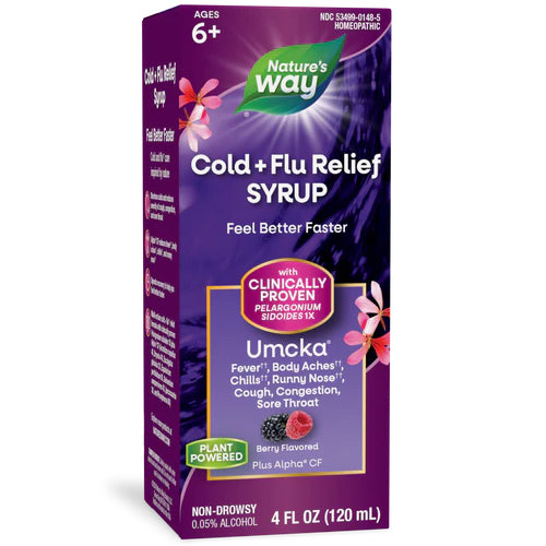 Nature's Way Umcka Cold+Flu Syrup Berry, 4 oz, front of box