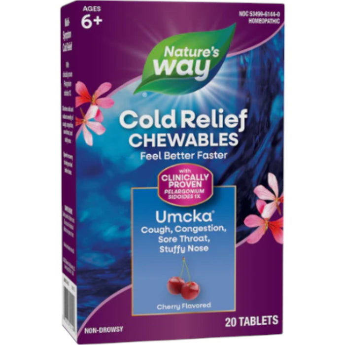 Nature's Way Umcka Cold Relief Cherry, 20 chewable tablets, front of box