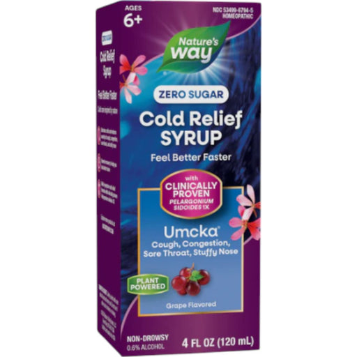 Nature's Way Zero Sugar Cold Relief Syrup Grape, 4 oz, front of box