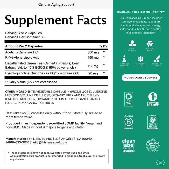 Needed Cellular Aging Support supplement facts