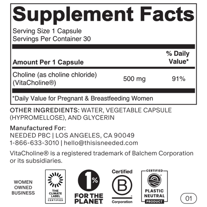 Needed Prenatal Choline + Supplement Facts