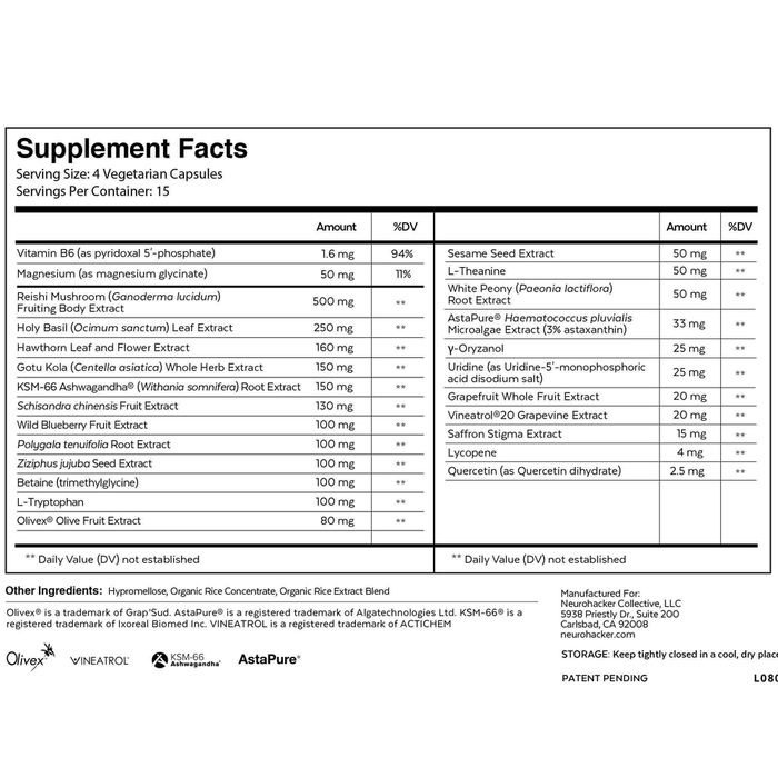 Neurohacker Qualia Magnesium+ 42 capsules supplement facts label