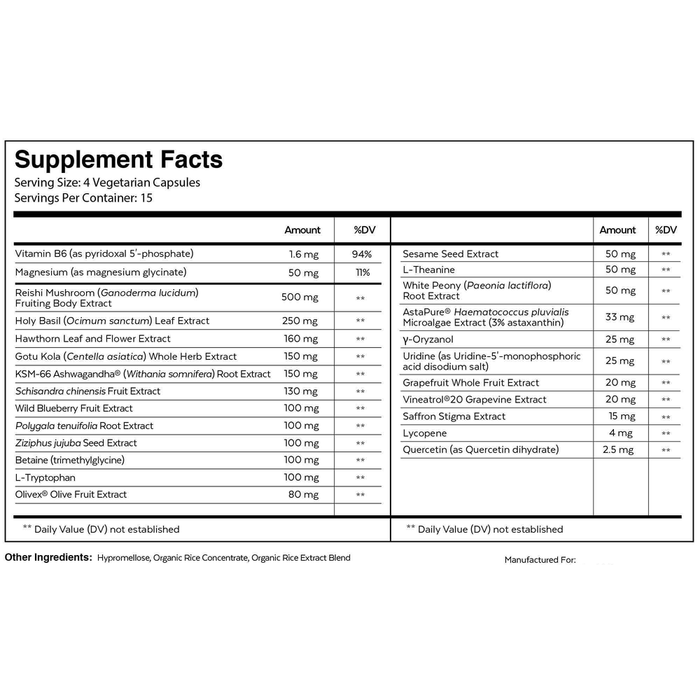 Neurohacker Qualia Night 60 capsules supplement facts label