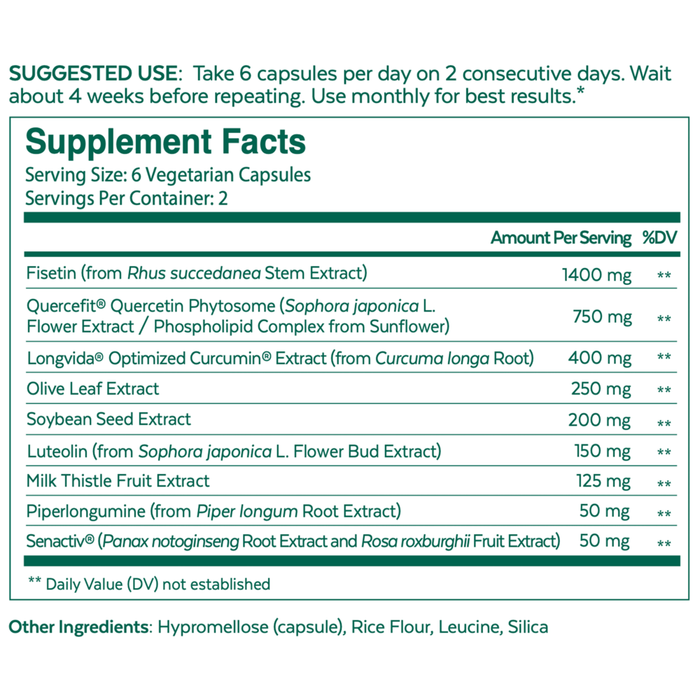 Neurohacker Qualia Senolytic 12 capsules supplement facts label