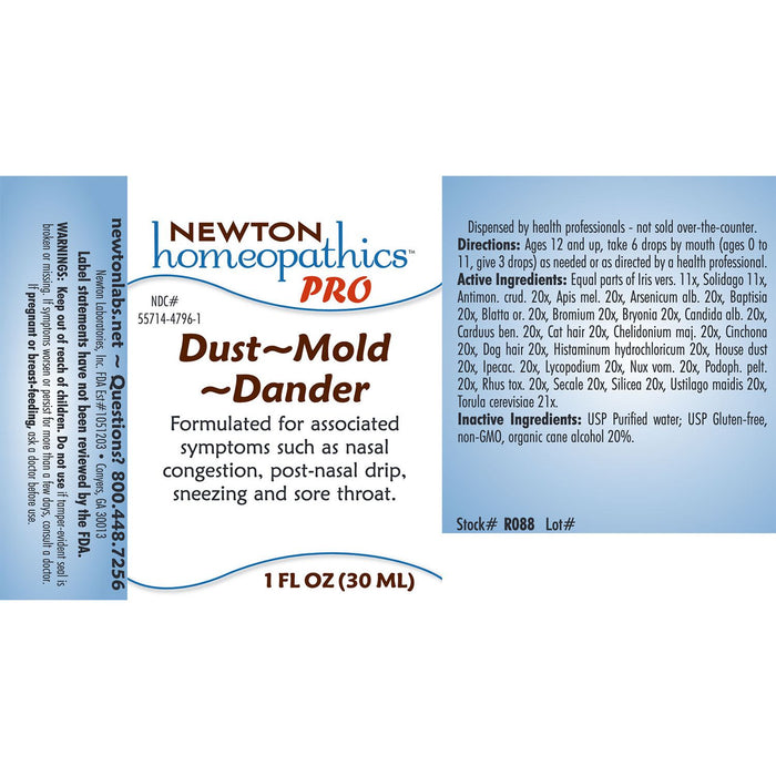 Newton Homeopathics Pro Dust Mold Dander 1 fl oz full label