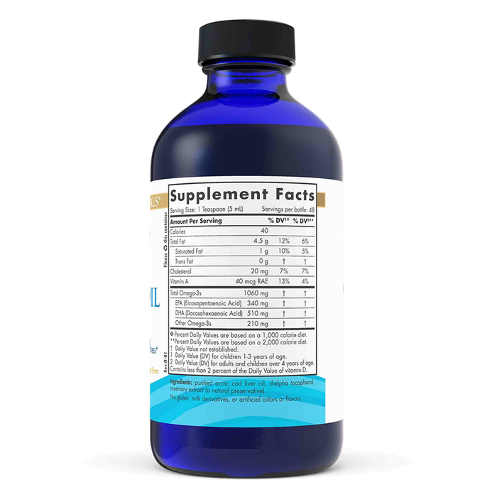 Nordic Naturals Arctic Cod Liver Oil Unflavored 8 fl oz supplement facts label
