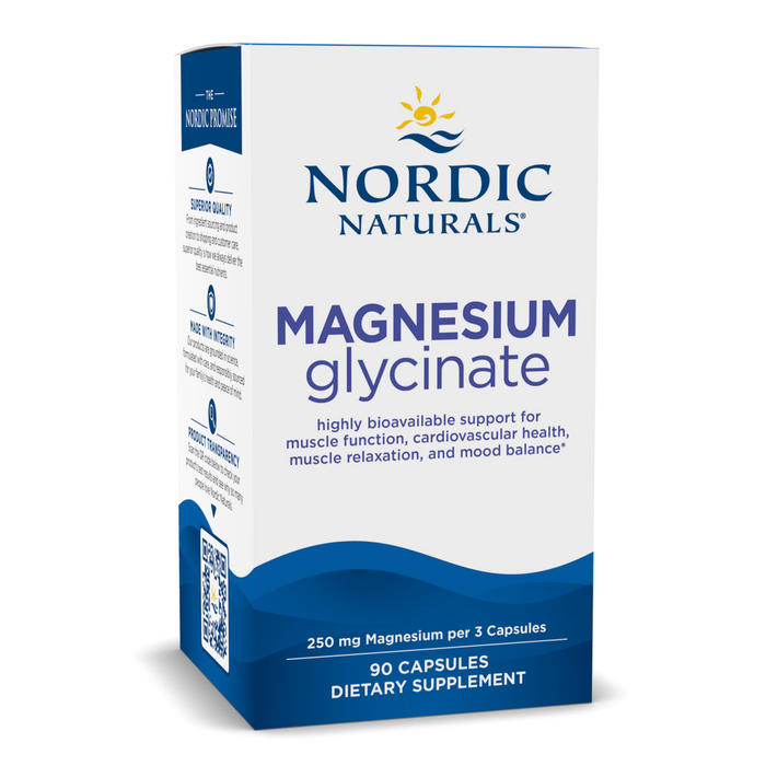 Nordic Naturals Magnesium Glycinate 250 mg, 90 capsules, front of box