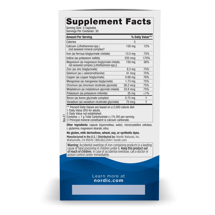 Nordic Naturals Multi Minerals 90 capsules supplement facts label