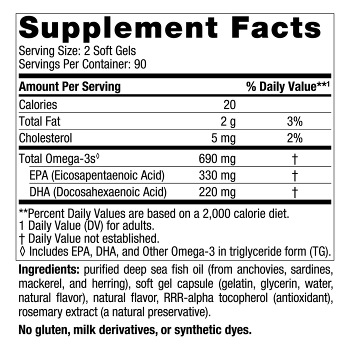 Nordic Naturals Omega-3 180 softgels supplement facts label