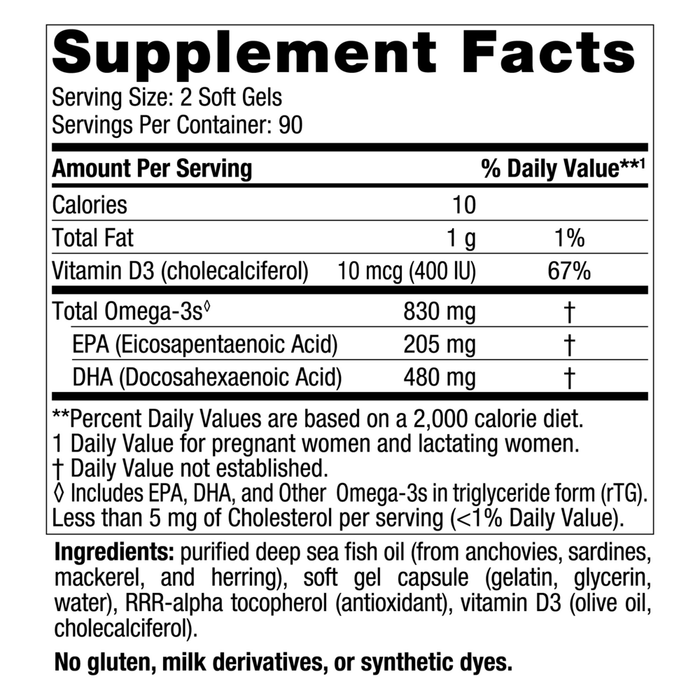 Nordic Naturals Prenatal DHA Unflavored 180 softgels supplement facts label