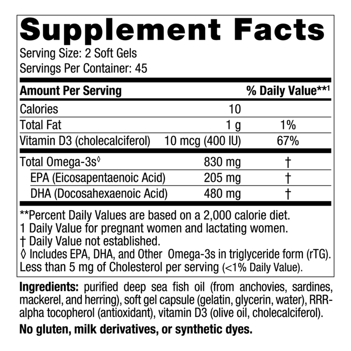 Nordic Naturals Prenatal DHA Unflavored 90 softgels supplement facts label