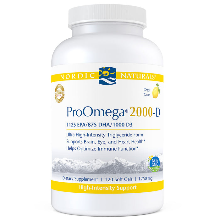 Nordic Naturals ProOmega 2000-D, 120 softgels, front of bottle
