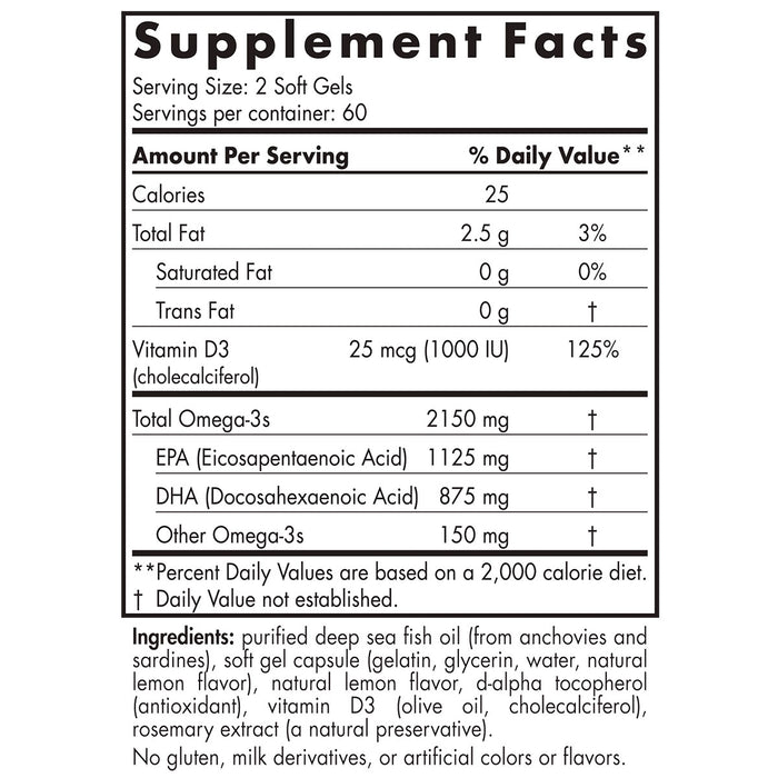 Nordic Naturals ProOmega 2000-D 120 softgels supplement facts label
