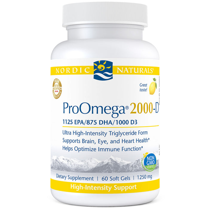 Nordic Naturals ProOmega 2000-D, 60 softgels, front of bottle