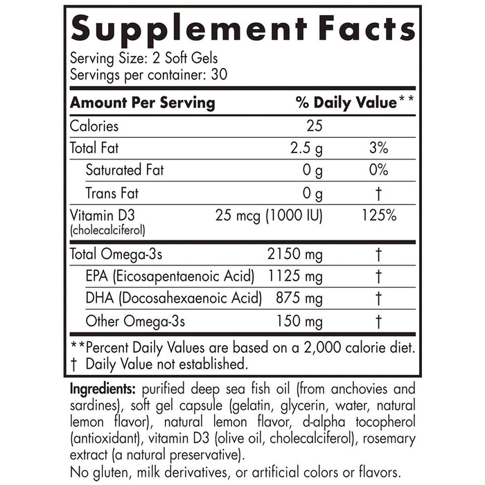 Nordic Naturals ProOmega 2000-D 60 softgels supplement facts label