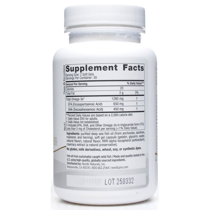 Nordic Naturals, ProOmega Lemon 1000 mg 60 gels supplement facts